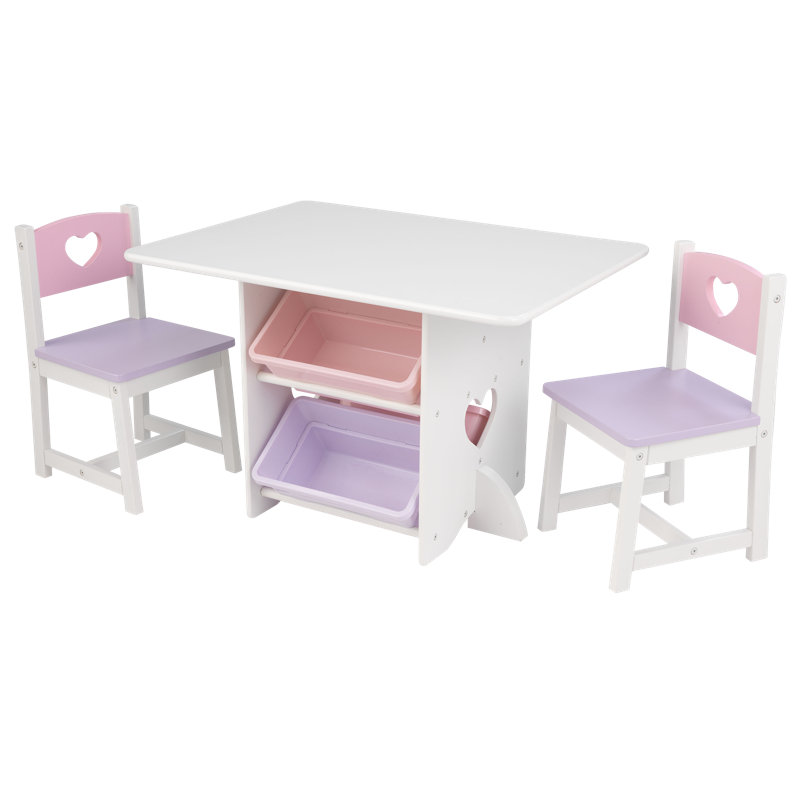 KidKraft Wooden Kids Round Storage high quality Table & 2 Chair Set, Pink & White-jkj